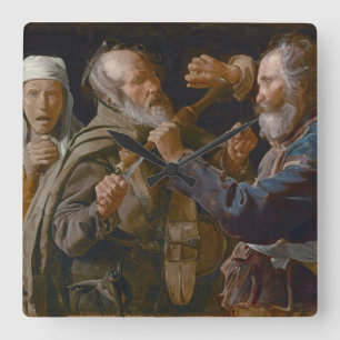 Der Lärm der Bettler, c.1625-30 (Öl auf Leinwand Quadratische Wanduhr