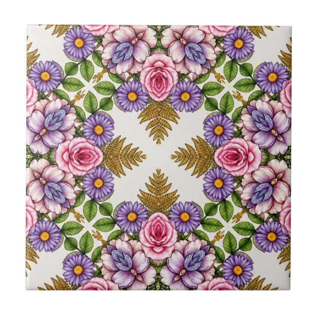 Der Lavendel-Schatz | Vintage-Blumenmedaillon Fliese (Vorderseite)
