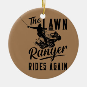 Der Lawn Ranger reitet wieder Rasen-Traktor mähen Keramik Ornament