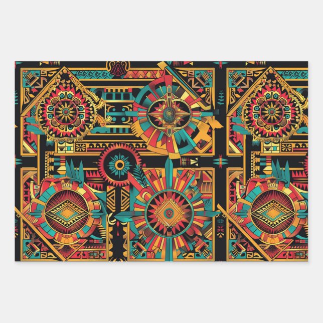 Der lebendige Cyan "Aztec Dream" ist ein Mattepapi Geschenkpapier Set (Vorderseite)