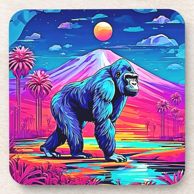 Der lebendige Neon Gorilla in einem surrealen Dsch Getränkeuntersetzer (Vorderseite)