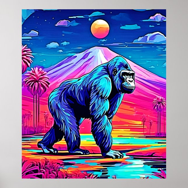 Der lebendige Neon Gorilla in einem surrealen Dsch Poster (Vorne)