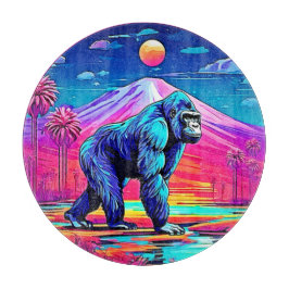 Der lebendige Neon Gorilla in einem surrealen Dsch Schneidebrett