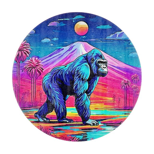 Der lebendige Neon Gorilla in einem surrealen Dsch Schneidebrett (Vorderseite)