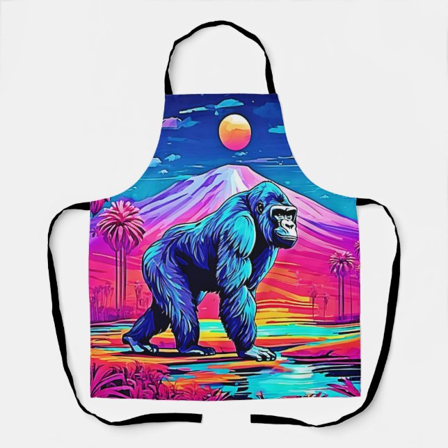 Der lebendige Neon Gorilla in einem surrealen Dsch Schürze (Vorderseite)