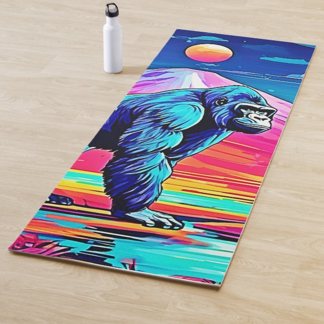 Der lebendige Neon Gorilla in einem surrealen Dsch Yogamatte (Beispiel)