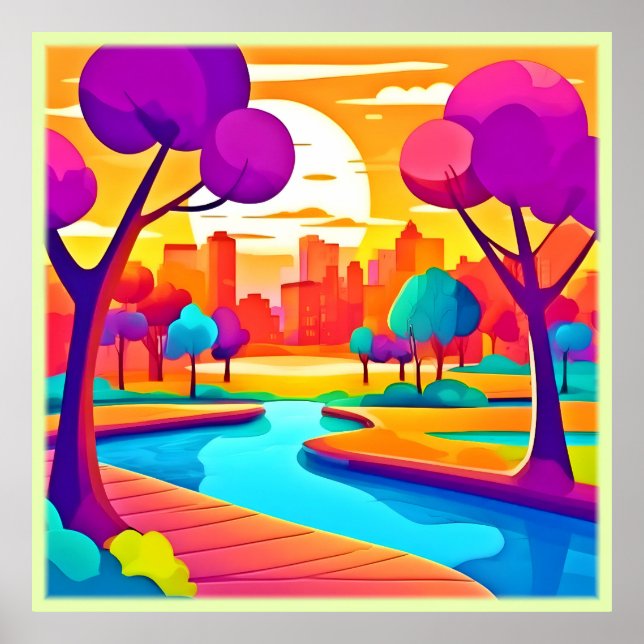 Der lebendige Sunset City Park Poster (Vorne)