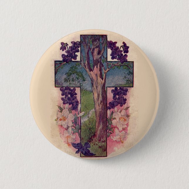 Der Lebensbaum Kreuz Christlicher Knopf Button (Vorderseite)