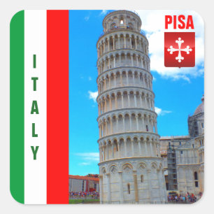 Der lehnende Turm von Pisa und von Pisan Kreuz Quadratischer Aufkleber