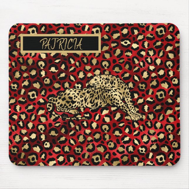 Der leopard Red Black Gold Funky Fun Name Mousepad (Vorne)