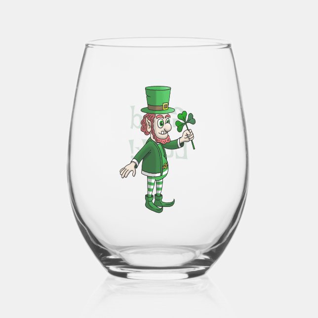 Der Leprechaun mit einem Kleeblatt Weinglas Ohne Stiel (Vorderseite)
