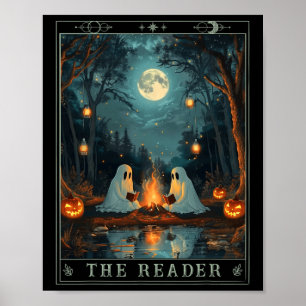 Der Leser bucht Niedliches Spooky Ghost Reading Bo Poster