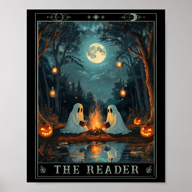 Der Leser bucht Niedliches Spooky Ghost Reading Bo Poster (Vorne)