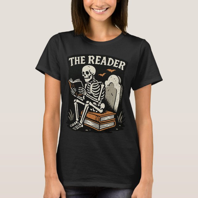 Der Leser | Skeleton Booklover Halloween T - Shirt (Vorderseite)