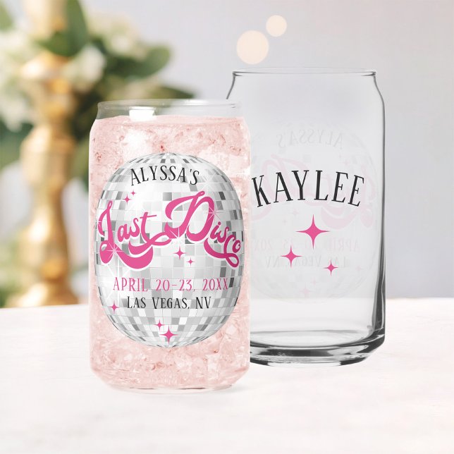 Der letzte Disco-Ball-Junggeselinnen-Abschied von  Dosenglas (Bride's Last Disco ball personalized bridesmaid guest name wedding bachelorette party gift glass )
