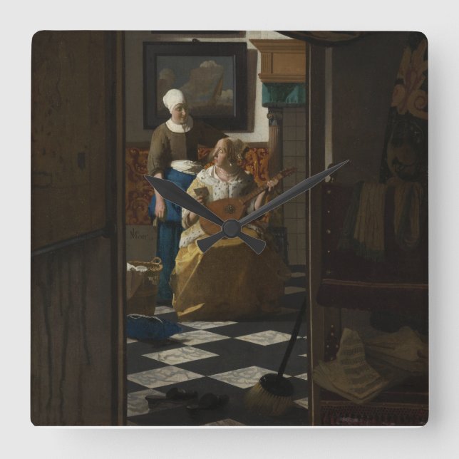 Der Liebe-Buchstabe durch Johannes Vermeer Quadratische Wanduhr (Vorderseite)