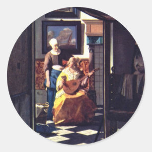 Der Liebesbrief, von Johannes Vermeer Runder Aufkleber