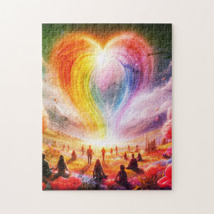 Der Liebesregenbogen über alle Menschen Puzzle