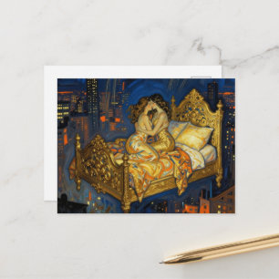 Der Liebhaber Kuss Magisches Bett über der Stadt F Postkarte