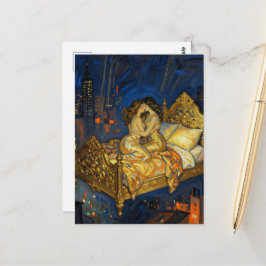 Der Liebhaber Kuss Magisches Bett über der Stadt Postkarte