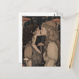 Der Liebhaber-Kuss-Pilzwald-Märchen Postkarte