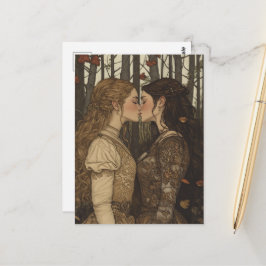 Der Liebhaber Kuss Vintage Märchen im Herbst Postkarte