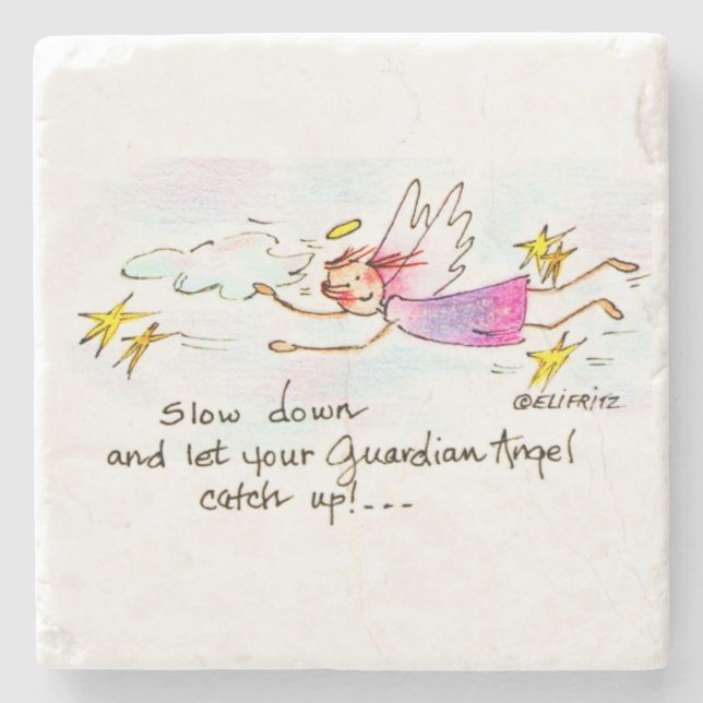 Der lila, goldene Engel sagt langsamer Steinuntersetzer (Vorderseite)