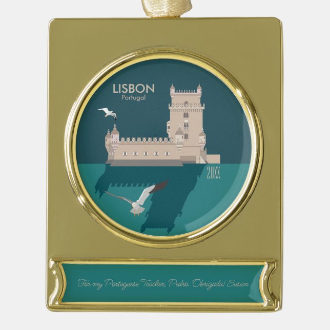 Der Lissaboner Turm von Belem im Stil eines alten  Banner-Ornament Gold (Vorderseite)