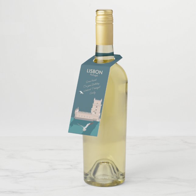 Der Lissaboner Turm von Belem im Stil eines alten  Flaschenanhänger (Angewinkelt)