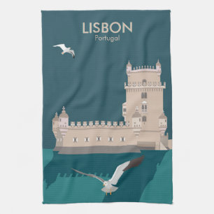 Der Lissaboner Turm von Belem im Stil eines alten  Geschirrtuch