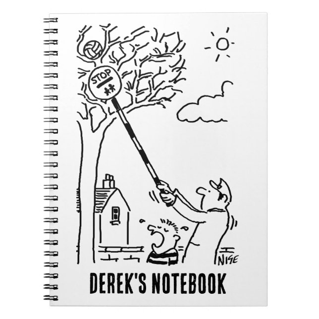 Der Lollipop-Mann hilft, einen Ball von einem Baum Notizblock (Vorderseite)