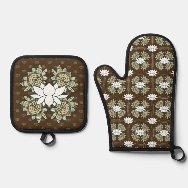 Der Lotus Ofenhandschuh & Topflappen-Set (Vorderseite)