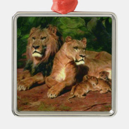 Der Löwe bei der Zuhause (mit Lioness und Löwenjun Ornament Aus Metall