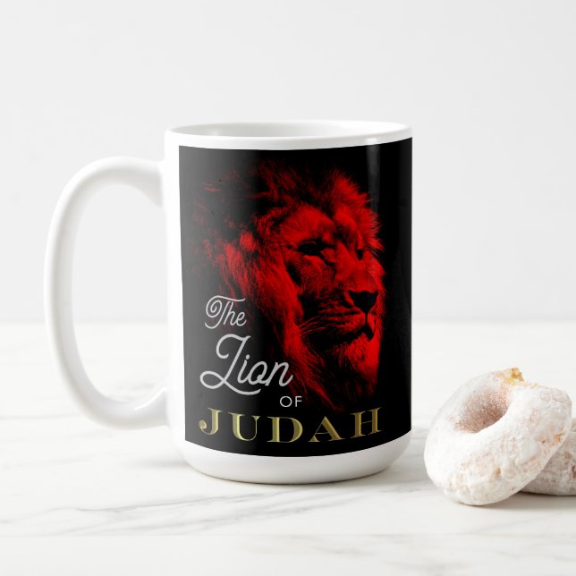 Der Löwe von Judah Black Red Gold Christlich Kaffeetasse (Mit Donut)