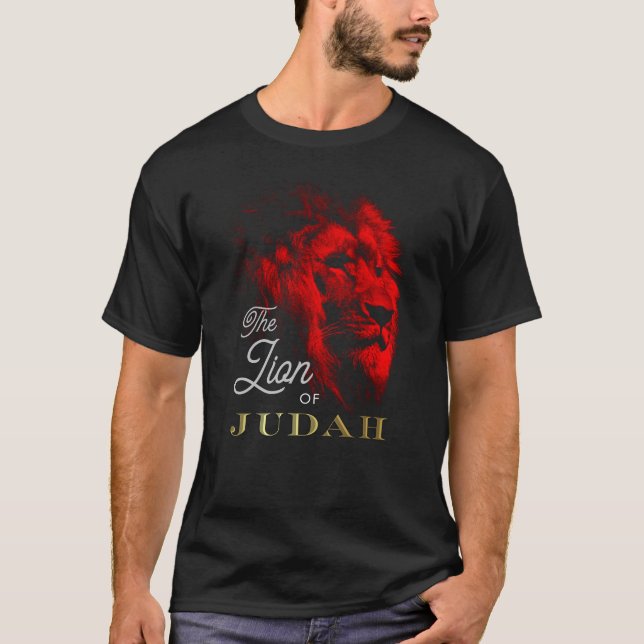 Der Löwe von Judah Black Red Gold Christlich T-Shirt (Vorderseite)