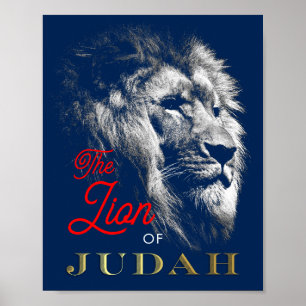 Der Löwe von Judah Navy Blue Red Gold Christlich Poster