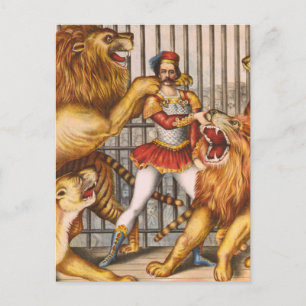 Der Löwenbändiger Vintage-Zirkusposter Postkarte
