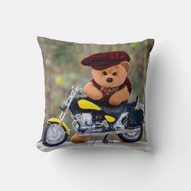Der lustige Bikerteddybär - Kissen (Vorderseite)