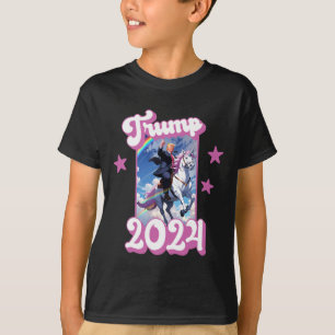 Der lustige Donald Trump reitet ein Einhorn. Pink  T-Shirt