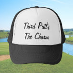 Der lustige dritte Putt ist der charmante Golfer S Truckerkappe<br><div class="desc">Dieser lustige "dritter Putt ist der Charme", der jedem Golfer einen guten Ratschlag mit einem kleinen Snack gibt. Navy Blau, Schwarz und Weiß mit weißem Text, können Sie die Nachricht bearbeiten, um etwas Anderes zu sagen, wenn Sie die Nachricht ändern oder einen Namen hinzufügen möchten. Es ist ein stilvolles, modernes...</div>
