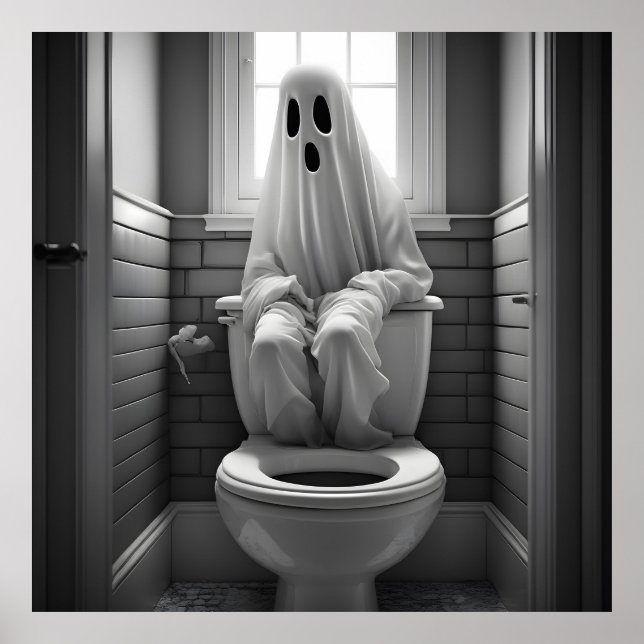 Der lustige Geist sitzt auf der Toilette Poster (Vorne)