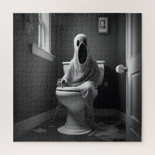 Der lustige Geist sitzt auf der Toilette Puzzle