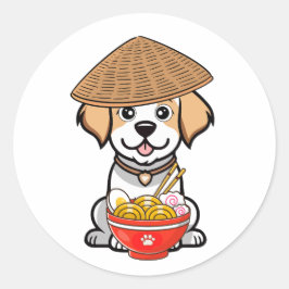Der lustige Hund isst Nudeln Runder Aufkleber