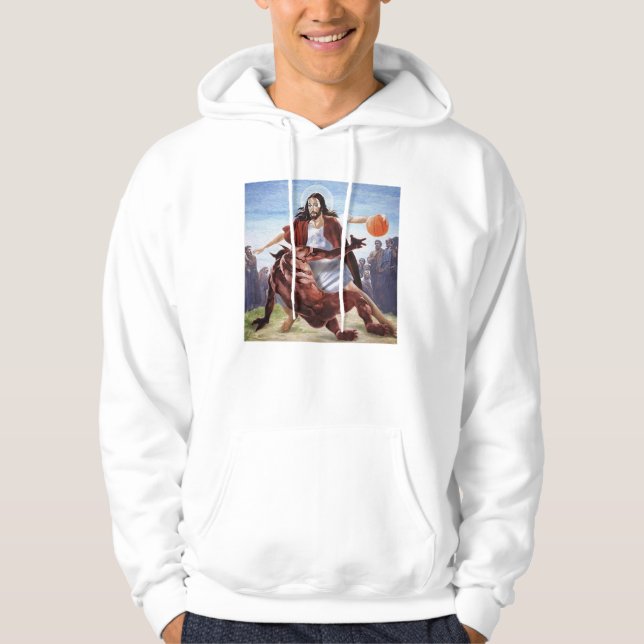 Der lustige Jesus überquert den Teufel Christlich Hoodie (Vorderseite)
