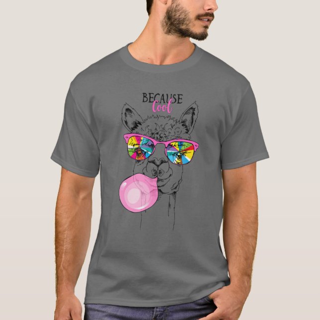 Der lustige Lama in einer Regenbogenbrille, rosafa T-Shirt (Vorderseite)