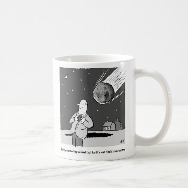Der lustige Meteor trifft die Erde. Astronomie Kaffeetasse (Rechts)