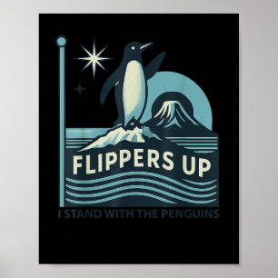 Der lustige Pinguin zieht mich hoch und steht mit Poster