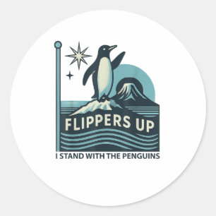 Der lustige Pinguin zieht mich hoch und steht mit Runder Aufkleber