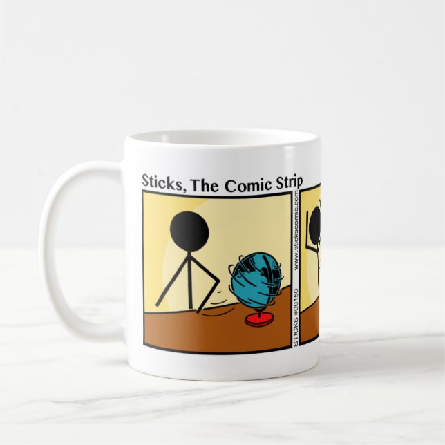 Der lustige Stickman Spin The Globe Tasse (Links)