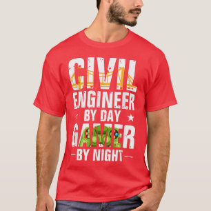 Der lustige Zivile Ingenieur am Tag Gamer am Abend T-Shirt